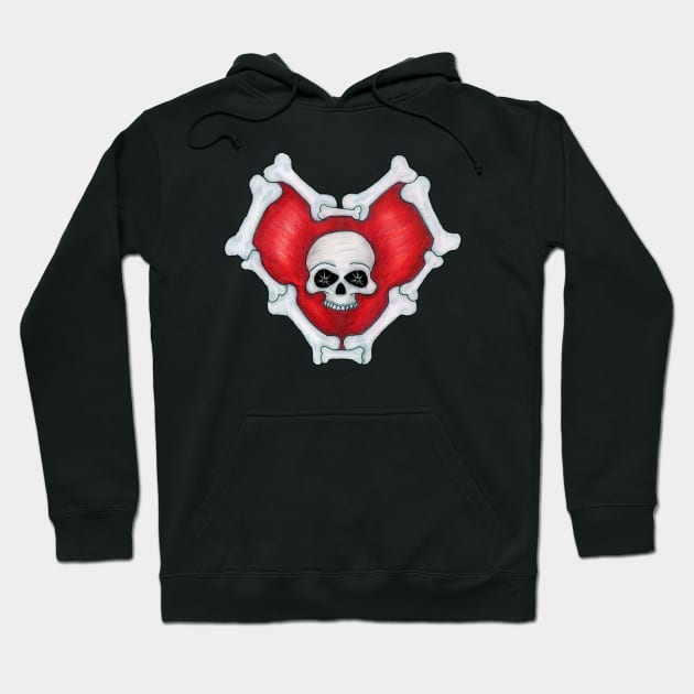 Gothic Red Heart of Bones With Skull Hoodie by DeerSpiritStudio